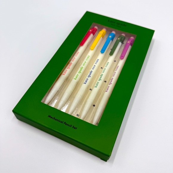 NWT kate spade Mechanical Pencil Set Cream with Various Color Tops, Set of 5 - Picture 1 of 5